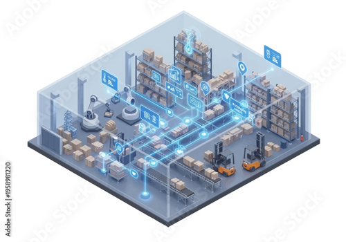 Modern warehouse logistics with automated systems and digital technology integration for efficient operations