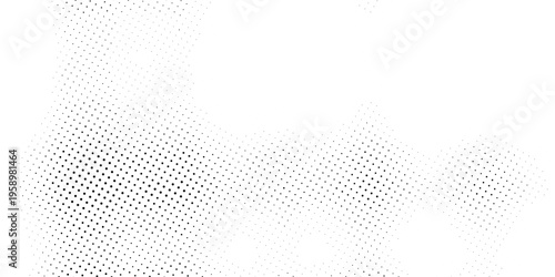 Black and white abstract halftone dots pattern background with gradient effect