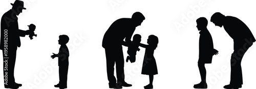 family, father, children, silhouette, parenting, love, care, bonding, childhood, interaction, parent, kids, relationship, support, happiness, vector, illustration, isolated, togetherness, affection