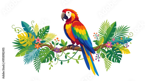 Vibrant Macaw Parrot Perched on a Tropical Branch.