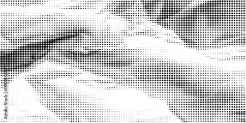 Halftone crumpled paper texture with a dotted, rough, and wrinkled surface. Black creased sheet background in comic pop-art style, featuring grainy folds and gritty distressed details.