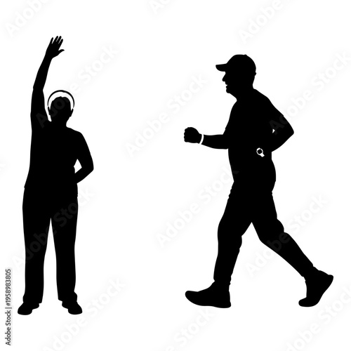 Silhouettes of a person waving and a police officer walking with hands clasped Vector, illustration