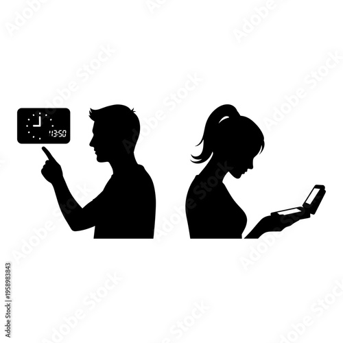 Couple distracted by separate digital devices in their hands Vector, illustration