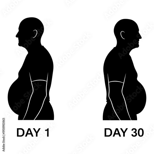 Comparison of posture improvement over a month period Vector, illustration