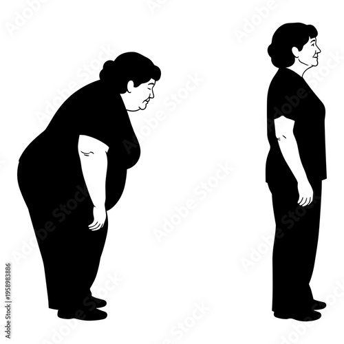 Comparison of body posture between two individuals with different body types Vector, illustration