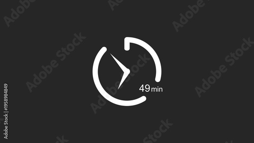 Countdown timer from 49-minute time. 49-minute countdown with illustration, 4k illustration.