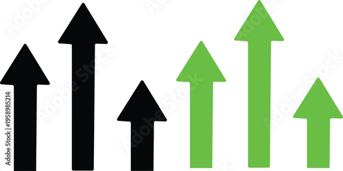 Five arrows pointing up in black and green colors for growth and success concepts  business and finance symbols