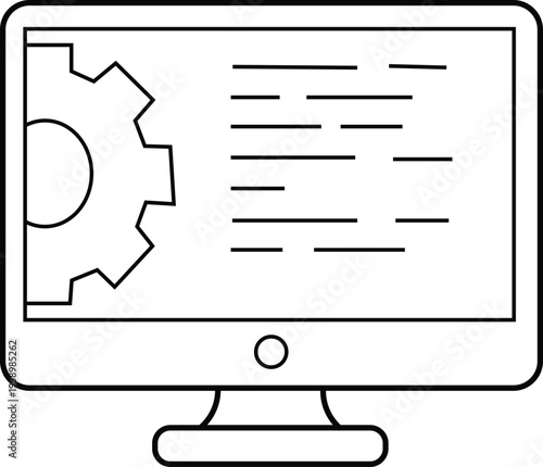 Computer monitor with gear and lines on screen  technology and engineering concept