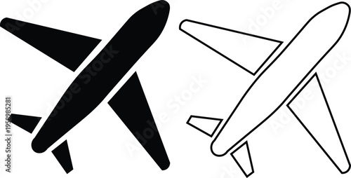 Airplane icons in black and white  airplane  plane  aircraft  travel  transportation  icon  symbol  illustration  graphic  design  element