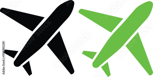 Airplane icons in black and green colors  airplane icons  travel symbols  transportation graphics  aviation images