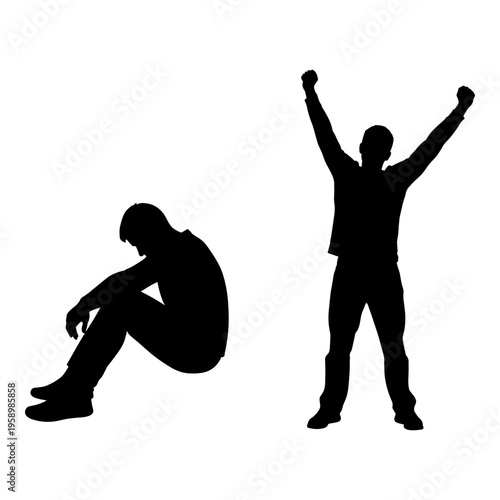 Contrast between despair and triumph in human silhouettes Vector, illustration