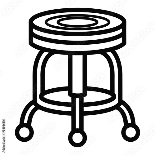 Stool with wheels and round seat and frame icon