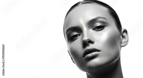 Obraz Elegant Black and White Portrait of a Woman with Radiant Skin