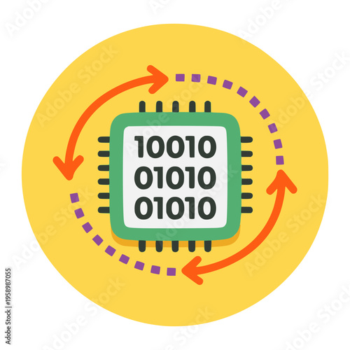 microprocessor programming development technology flat color vector illustration template design