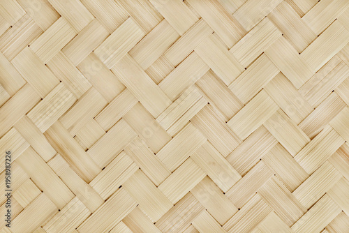 Old bamboo weaving pattern, woven rattan mat texture for background and design art work.