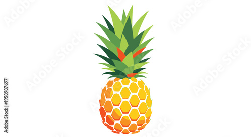 Vibrant Pineapple Fruit Illustration with Green Leaves.