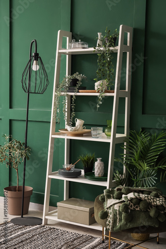 Shelving unit with plants a...