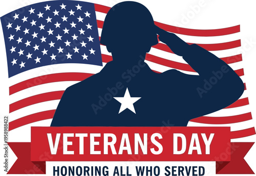 Veterans day tribute with american flag and saluting soldier