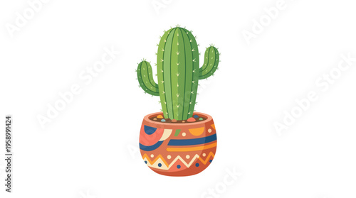 Vibrant Saguaro Cactus in Decorative Southwestern Pot.