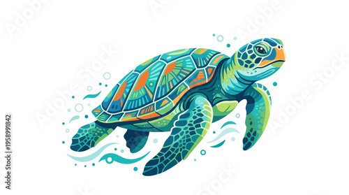 Vibrant Sea Turtle Swimming Underwater Ocean Life.