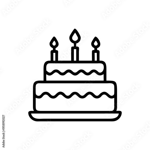 Obraz na płótnie Minimalist birthday cake icon with three candles, two tier celebration cake line