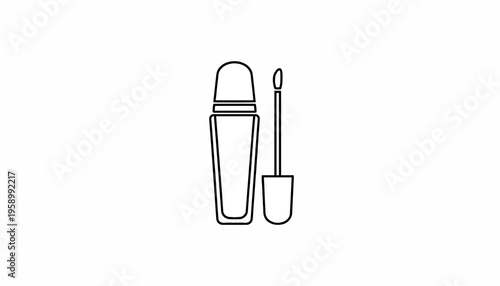 Mascara Tube and Wand Icon, Black and White Line Art, Beauty Product Symbol