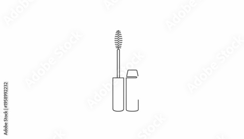 Mascara wand and tube, minimalist line art, beauty product, makeup tool, cosmetic accessory