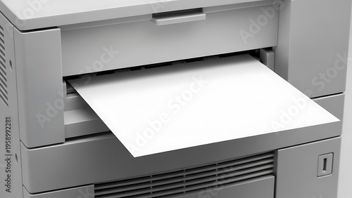 Close up of a printer printing a white sheet of paper.