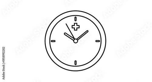 Medical Clock Icon, Healthcare Time Symbol, Round Watch with Plus Sign