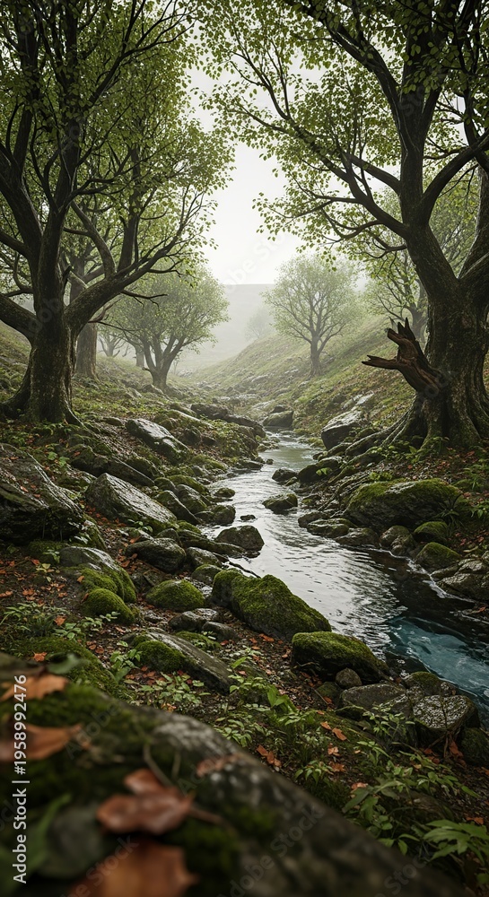 Fototapeta premium Mystical Forest Stream - Serene Natures Tranquil Beauty.