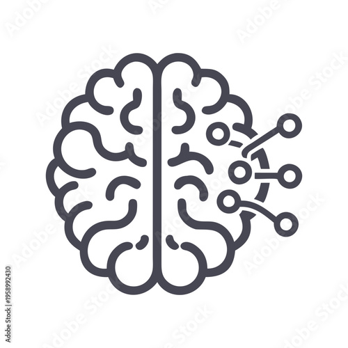 Artificial intelligence brain icon, human mind with digital neural connections, machine learning and cognitive science vector illustration