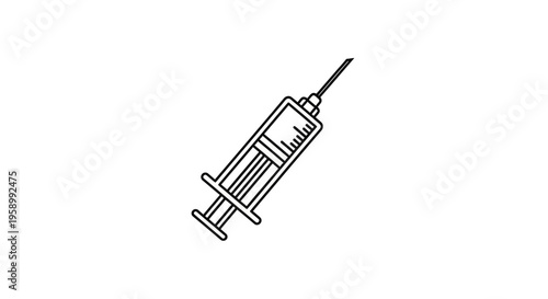 Medical Syringe Icon, Simple Line Art Illustration of Injection Needle