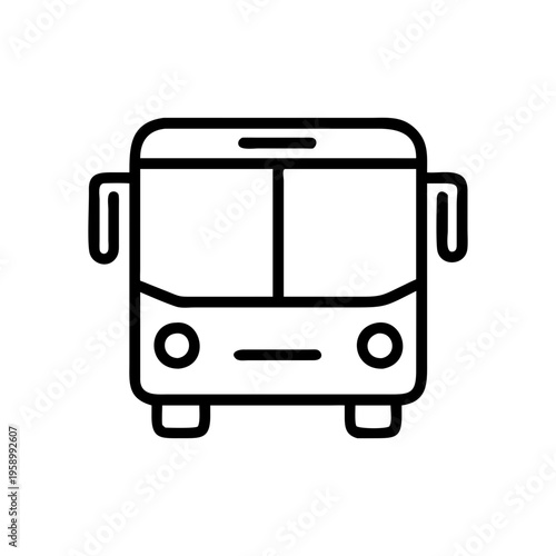Minimalist bus line icon, front view public transport vector, modern shuttle and coach symbol for travel and city navigation apps