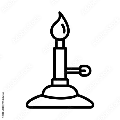 Bunsen burner line icon vector, laboratory gas burner with flame for chemistry experiments, scientific heating equipment symbol for school education