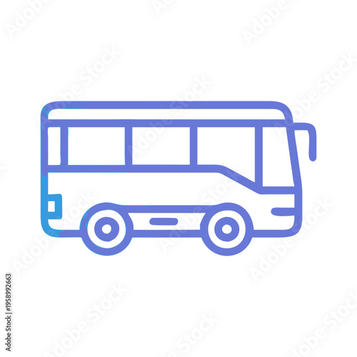 Modern bus icon with blue gradient line art, public transport vehicle vector, shuttle and coach bus symbol for travel and transit apps