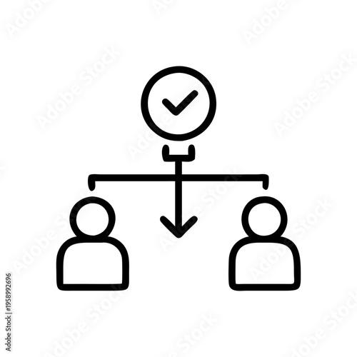 Minimalist business delegation icon, project management workflow vector, corporate hierarchy and task assignment symbol for professional presentations