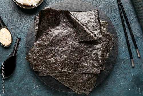 Wooden board with nori shee...