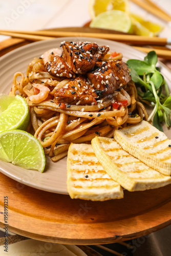Plate with tasty Chinese no...