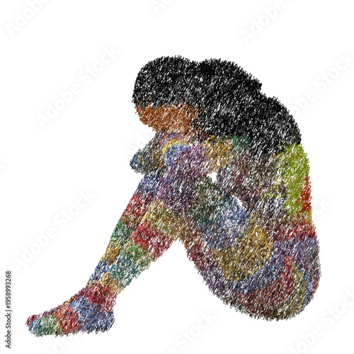 A young women navigate discrimination, mental health challenges, and social inequality in modern society, Vector and PNG