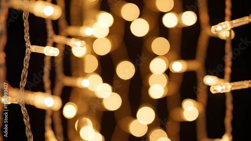 Closeup of glowing string lights