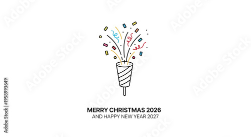 Happy New Year 2027 Celebration: Festive Confetti Popper Exploding