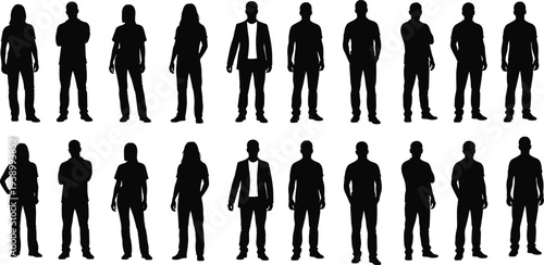 Large group of diverse people silhouettes standing in rows representing business team community inclusion togetherness social gathering professional staff and workforce
