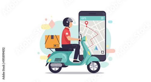 Delivery rider on green scooter.