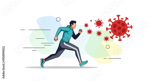 Man Running from Coronavirus Germs.