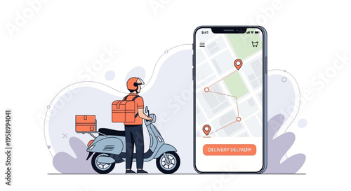 Delivery man on scooter with box.