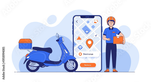 Delivery man with orange bag standing.