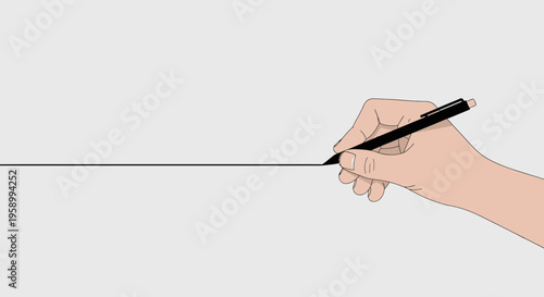 Hand Drawing Straight Line with Pen on White Background, Creativity and Planning Concept