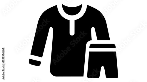 Black thermal pajama set icon with long sleeves and shorts on white background