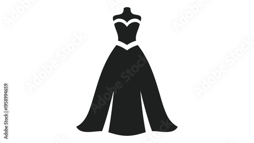 Silhouette of a black wedding dress on a mannequin, bridal gown icon