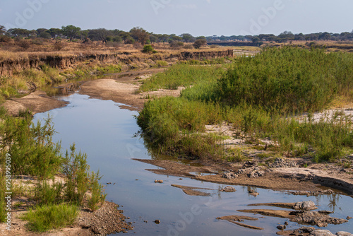 river cuts through savanna landscape in tarangire national park tanzania 